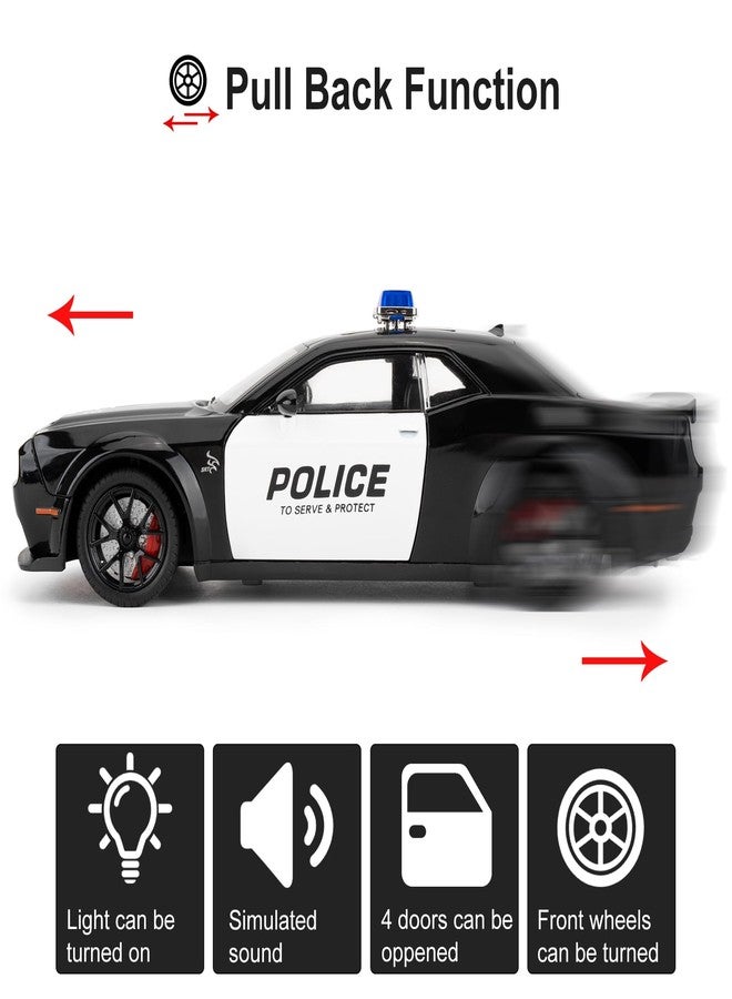 LOVEPOSELY Police Car Model for Collectible 1:24 Dodge Challenger SRT Hellcat Toy, Diecast Vehicle Toy with Lights and Sounds,Pull Back Decoration Model Car Toy for Adults Kids Birthday Gifts - Image 2